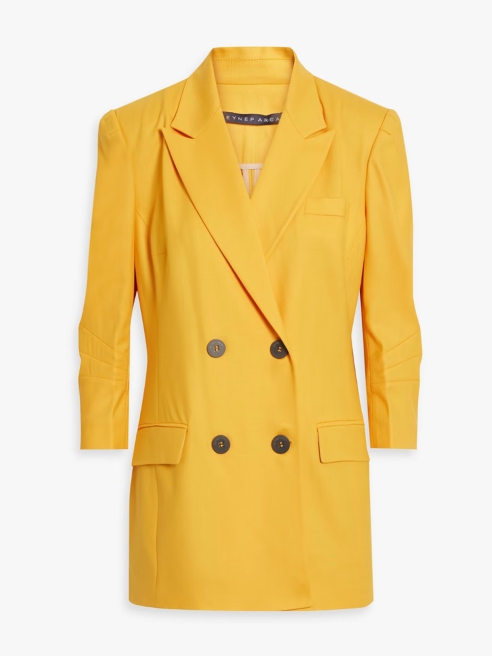 NWT Zeynep Arcay ‘Double-Breasted Pleated Wool-Blend Blazer in “Melon” Yellow 4